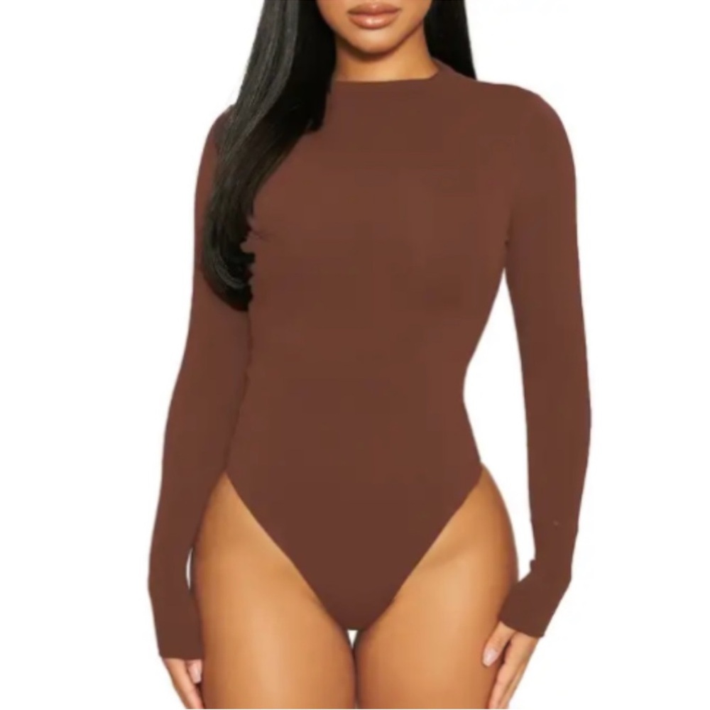 Naked wardrobe NWT Brown Long Sleeve Bodysuit thong